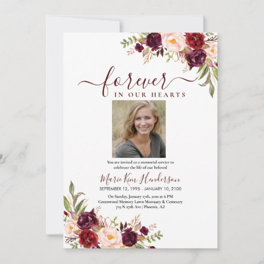 Marsala Blush Boho Memorial Service Kaart (Voorkant)