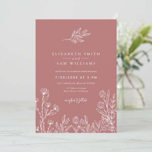 Marsala Blush Modern Simple Wedding Invitation Kaart (Staand voorkant)