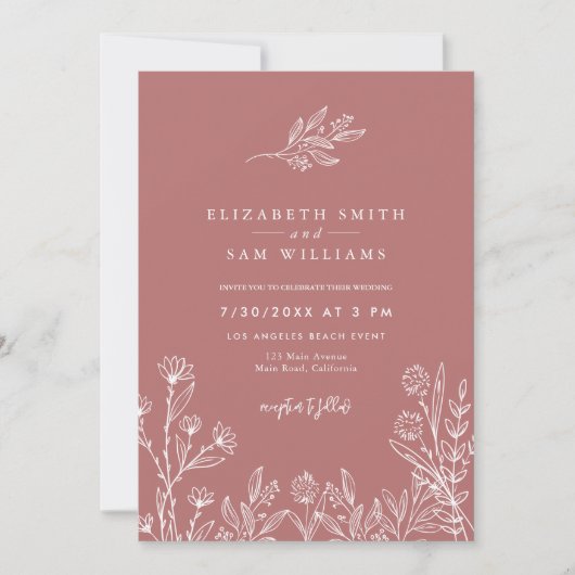 Marsala Blush Moderne Simple Faire-part de mariage (Devant)