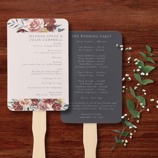 Marsala Blush Pewter Floral Programme Handwaaier