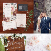  Marsala Blush Pewter Floral Save the Date Aankondigingskaart