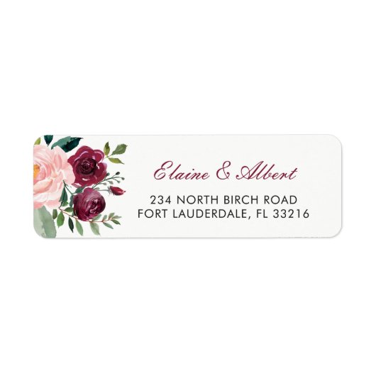 Marsala Blush Pink Botanical Flowers Etiket (Voorkant)