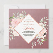 Marsala Blush Rose Floral Frame Faire-part de mari (Devant)