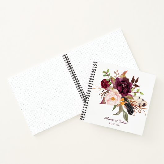 Marsala Boho Aquarelle Floral Mariage Livre d'or (Intérieur)