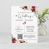 Marsala Boho Wedding Modern Minimum QR Code Foto Kaart (Staand voorkant)