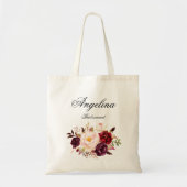 Marsala bordeaux bloem bruidsmeisje gepersonalisee tote bag (Voorkant)
