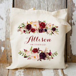 Marsala bordeaux bloem bruidsmeisje gepersonalisee tote bag