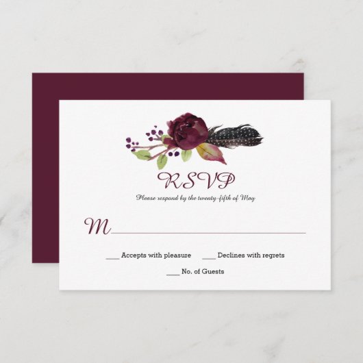 Marsala Bourgogne Blanc Rouge Roses Boho RSVP (Devant / Derrière)
