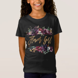 Marsala Bourgogne Bloemenfolie Bloemenmeisje T-shirt