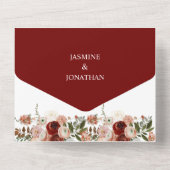 Marsala, Bourgogne, Blush, Green Autumn Floral All In One Uitnodiging (Achterkant)