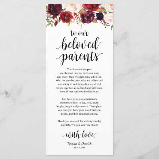 Marsala Bourgogne, Carte de remerciements du lieu (Devant)