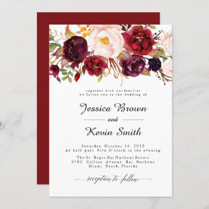 Marsala Bourgogne Faire-part de mariage Floral 2