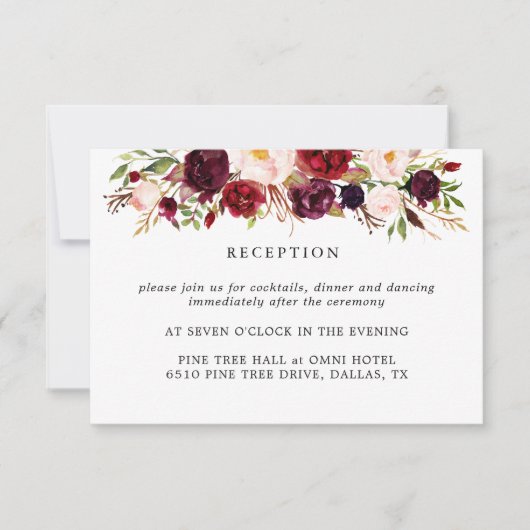 Marsala Bourgogne Fleurs de mariage Carte de récep (Devant)