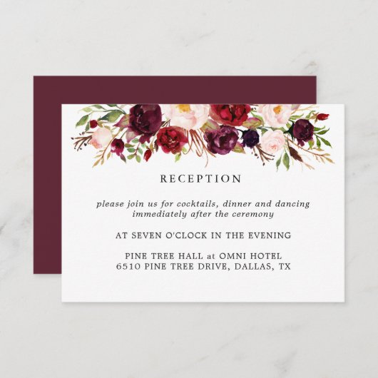Marsala Bourgogne Fleurs de mariage Carte de récep (Devant / Derrière)