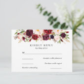Marsala Bourgogne Fleurs Mariage Carte RSVP (Debout devant)