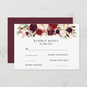 Marsala Bourgogne Fleurs Mariage Carte RSVP (Devant / Derrière)