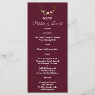 Marsala Bourgogne Floral Antlers Menu Mariage