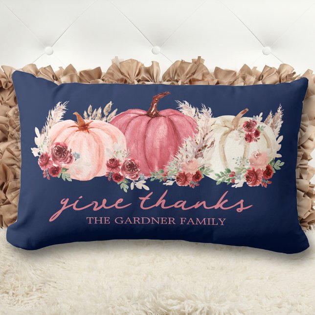 Marsala Bourgogne Navy Herfst Boho Pumpkins Naam Kussen (Marsala Burgundy Navy Fall Boho Pumpkins Name Lumbar Pillow)