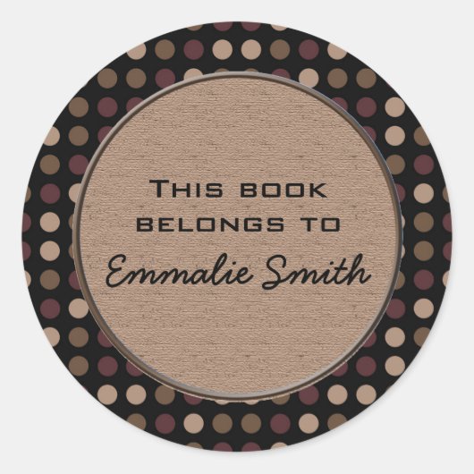 Marsala Brown Black Polka Dot Book Name Sticker (Voorkant)