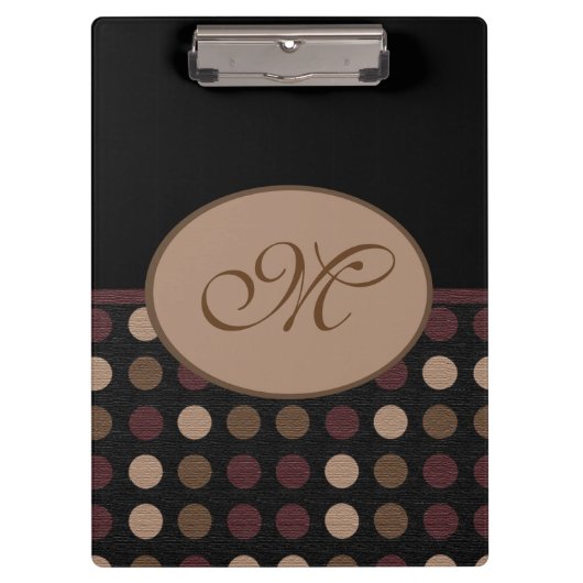 Marsala Brown Black Polka Dot Monogram Klembord (Voorkant)