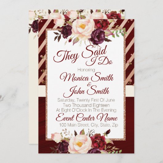 Marsala Burgandy Floral Mariage Faire-part (Devant / Derrière)