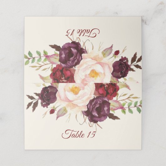 Marsala Burgandy Waterverf Table Number Card (Buitenkant ongevouwen)