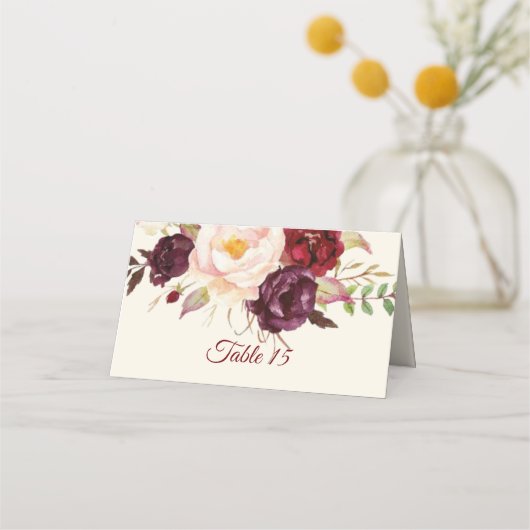 Marsala Burgandy Waterverf Table Number Card (Achterkant)