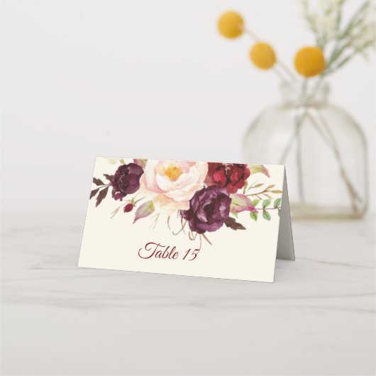 Marsala Burgandy Waterverf Table Number Card (Voorkant)
