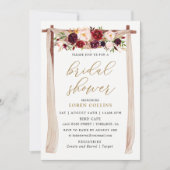 Marsala Burgundy Bloemboog Boho Bruidsdouche Kaart (Voorkant)