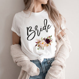 Marsala burgundy Floral bride T-shirt
