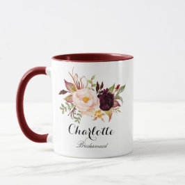Marsala burgundy Floral bridesmaid Mok