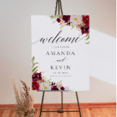 Marsala burgundy Floral Mariage Affiche de bienven