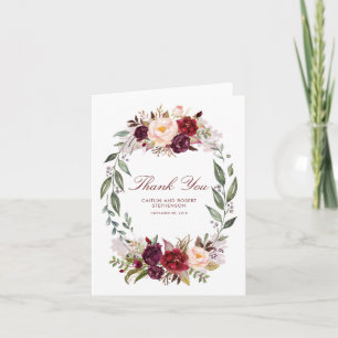 Marsala Burgundy Floral Wedding Bedankt