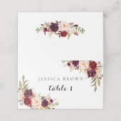 Marsala Burgundy Floral Wedding Place Card (Buitenkant ongevouwen)