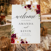Marsala burgundy Floral Wedding Welcome Sign Poster