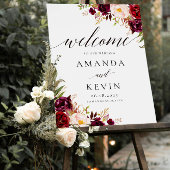 Marsala burgundy Floral Wedding Welcome Sign Poster