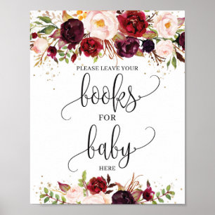 Marsala burgundy-goudboeken voor baby-bord poster