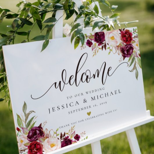 Marsala Burgundy Mariage Affiche de bienvenue