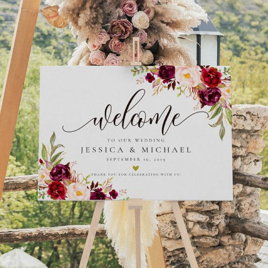 Marsala Burgundy Mariage Affiche de bienvenue