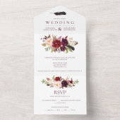 Marsala Burgundy Red Boho Floral | All In One Uitnodiging (Binnen)