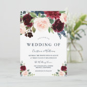 Marsala Burgundy Red en Blush Floral Wedding Kaart (Staand voorkant)