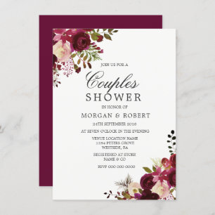 Marsala Burgundy Red Floral Couples Shower Kaart