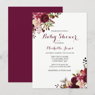 Marsala Burgundy Red Floral Spring Baby shower Kaart