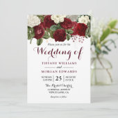 Marsala Burgundy Red Roses Herfst Spring Wedding Kaart (Staand voorkant)