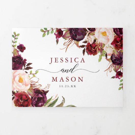 Marsala Burgundy Wedding Tri-Fold Uitnodigingen (Cover)