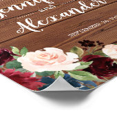 Marsala Burgundy Wood Floral Mariage Affiche de bi (Coin)