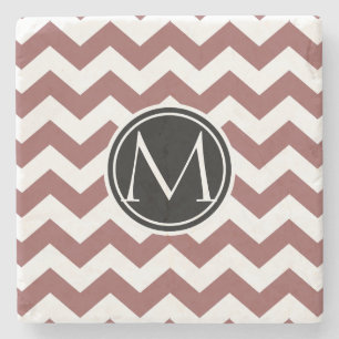Marsala Chevron Monogrammed Stenen Onderzetter