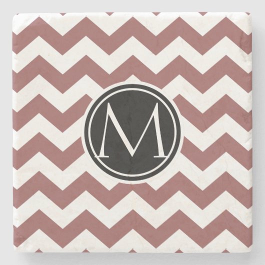 Marsala Chevron Monogrammed Stenen Onderzetter (Voorkant)