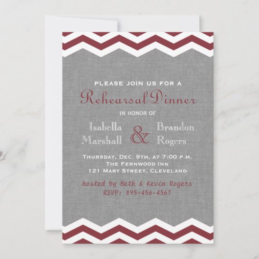 Marsala Chevrons on Grey Rehearsal Dinner Invite Kaart (Voorkant)