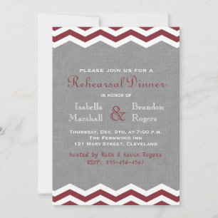 Marsala Chevrons on Grey Rehearsal Dinner Invite Kaart